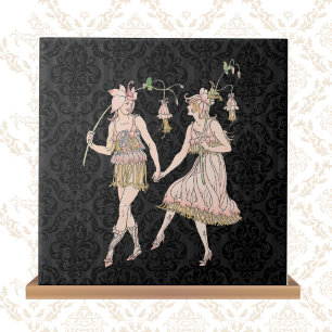 Vintage Shakespeare's Garden Women on Black Damask Tegeltje