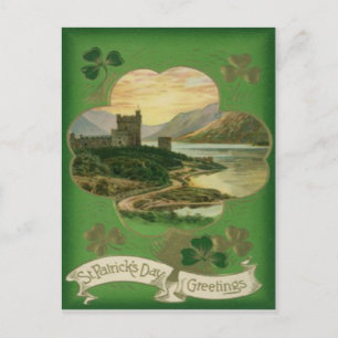 Vintage Shamrock Castle St. Patrick's Dag Kaart