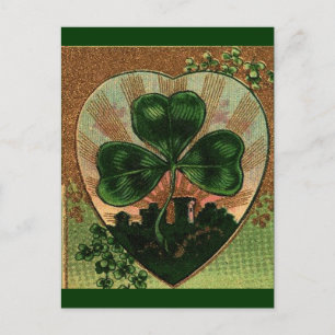 Vintage Shamrock Irish Heart Castle Motif Briefkaart