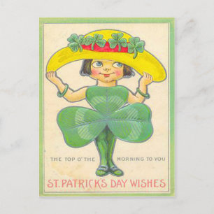 Vintage Shamrock Meisje St. Patrick Wenskaart Briefkaart