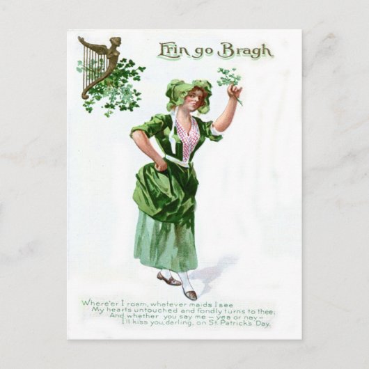 Vintage Shamrock Meisje St. Patrick's Dag Kaart (Voorkant)