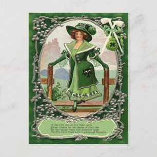 Vintage Shamrock Pijp Harp van Erin Gedicht St Pat Briefkaart
