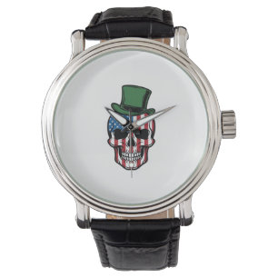 Vintage Shamrock Schedel Vlag Vectorontwerp_1 Horloge