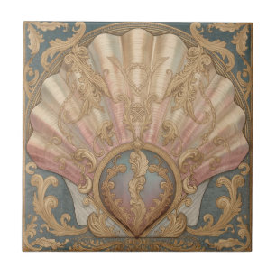 Vintage Shell Art Nouveau antieke bloem Tegeltje