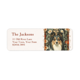 Vintage Shetland Sheepdog Sheltie Floral Etiket