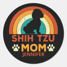 Vintage Shih Tzu Hond Moeder Zonsondergang Geperso Ronde Sticker