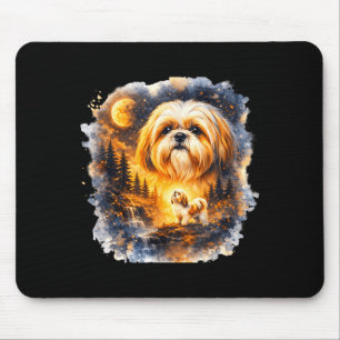 Vintage Shih Tzu Huilt naar de Maan Kunst 90s Stij Muismat