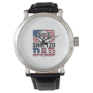 Vintage Shih Tzu Vader Patriottische Hond Shirt On Horloge