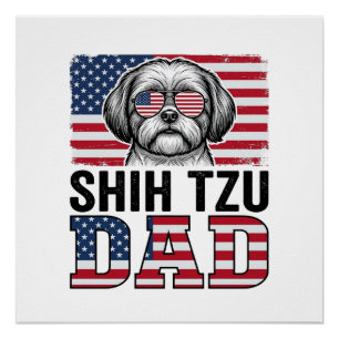 Vintage Shih Tzu Vader Patriottische Hond Shirt On Perfect Poster