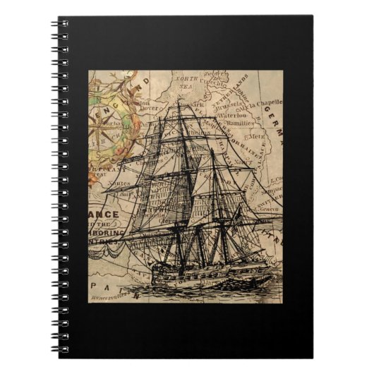 Vintage Ship And Map Notitieboek (Voorkant)