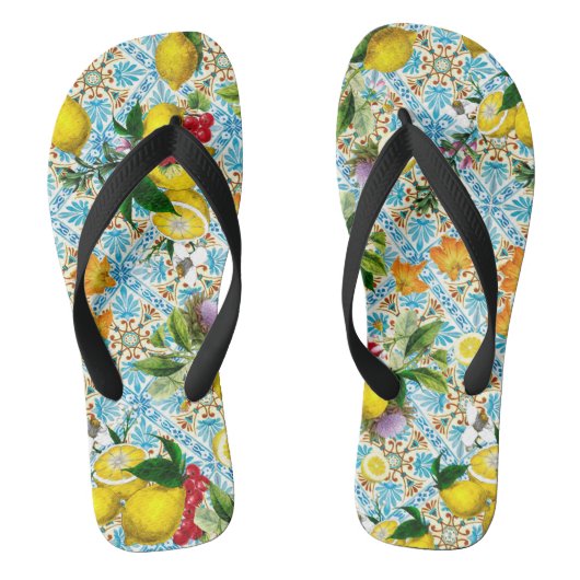 Vintage Siciliaanse tuin voor citroenen Teenslippers (Voetbed)