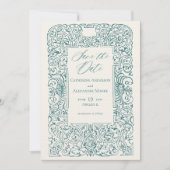 Vintage Sieraad Frame Turquoise Bruiloft Save The Date (Voorkant)