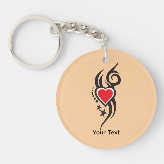 Vintage Sierhart met Bloem Tattoo Kunst Sleutelhanger (Voorkant)