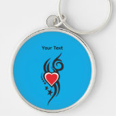Vintage Sierhart met Bloem Tattoo Kunst Sleutelhanger (Voorkant)