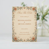 Vintage Sierkunst Bloemig Romantisch Save The Date (Staand voorkant)