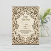 Vintage sierlijk save the date (Staand voorkant)