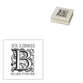 Vintage Sierlijke Bloem Monogram Boek Ex Libris Rubberstempel (Gestempeld)