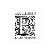 Vintage Sierlijke Bloem Monogram Boek Ex Libris Rubberstempel (Afrduk)
