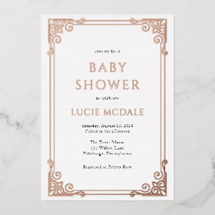 Vintage Sierlijke Lijst Baby Shower Echt Folie Uitnodiging