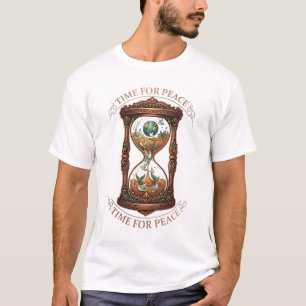 Vintage Sierlijke Zandloper Tijd Voor Vrede Wereld T-shirt