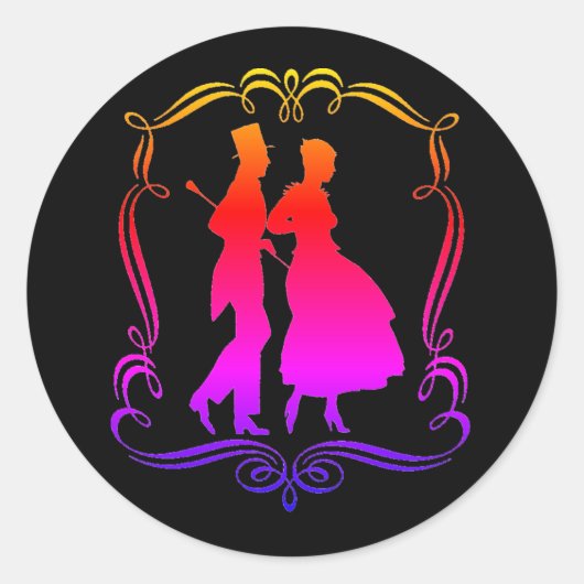 Vintage Silhouette Elegant Man Woman Ronde Sticker (Voorkant)