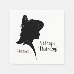 Vintage Silhouette Vrouw met Hoed Persoonlijk Servet