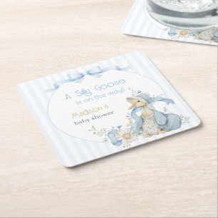 Vintage Silly Goose Pastelblauwe Meisje Baby Showe Kartonnen Onderzetters