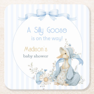 Vintage Silly Goose Pastelblauwe Meisje Baby Showe Kartonnen Onderzetters