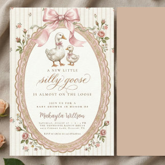 Vintage Silly Goose Roze Strik Baby Shower  Kaart