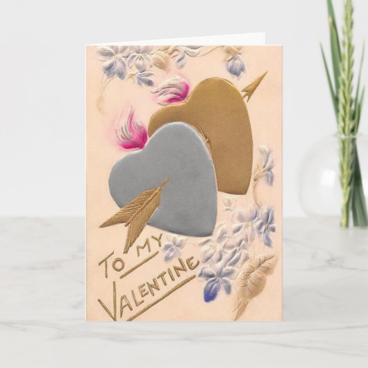 Vintage Silver & Gold Hearts Valentijn Briefkaart (Voorkant)