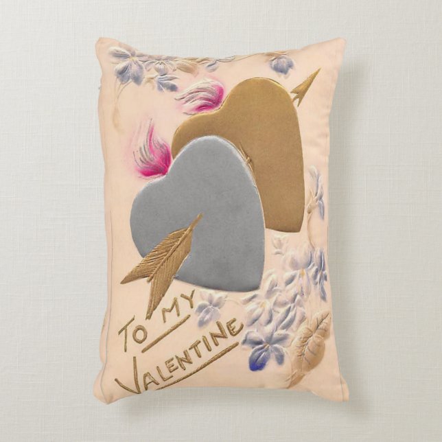 Vintage Silver & Gold Hearts Valentijn Briefkaart Accent Kussen (Voorkant(Verticaal))