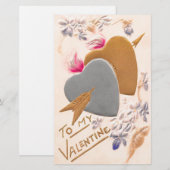 Vintage Silver & Gold Hearts Valentijn Briefkaart Briefpapier (Voorkant / Achterkant)