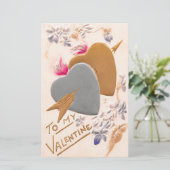 Vintage Silver & Gold Hearts Valentijn Briefkaart Briefpapier (Staand voorkant)
