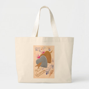 Vintage Silver & Gold Hearts Valentijn Briefkaart Grote Tote Bag