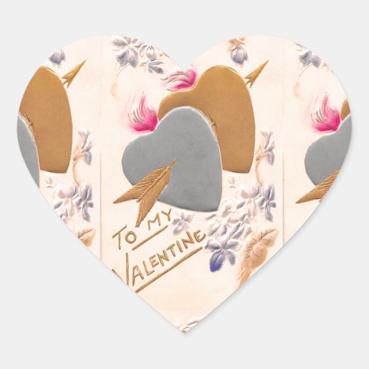 Vintage Silver & Gold Hearts Valentijn Briefkaart Hart Sticker (Voorkant)