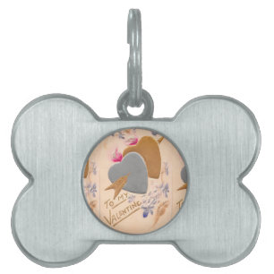 Vintage Silver & Gold Hearts Valentijn Briefkaart Huisdieren Naamplaatje