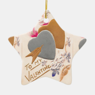 Vintage Silver & Gold Hearts Valentijn Briefkaart Keramisch Ornament