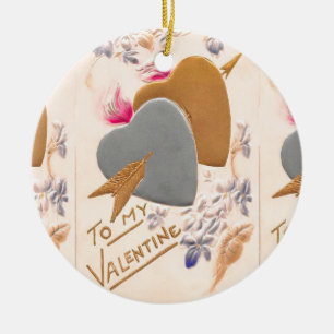 Vintage Silver & Gold Hearts Valentijn Briefkaart Keramisch Ornament