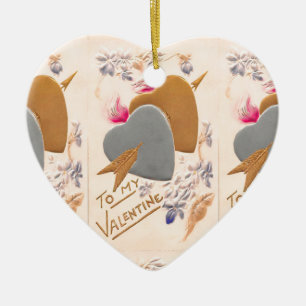 Vintage Silver & Gold Hearts Valentijn Briefkaart Keramisch Ornament