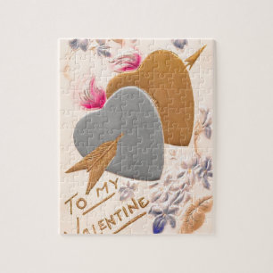 Vintage Silver & Gold Hearts Valentijn Briefkaart Legpuzzel