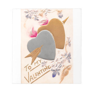 Vintage Silver & Gold Hearts Valentijn Briefkaart Notitieblok