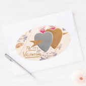 Vintage Silver & Gold Hearts Valentijn Briefkaart Ovale Sticker (Envelop)
