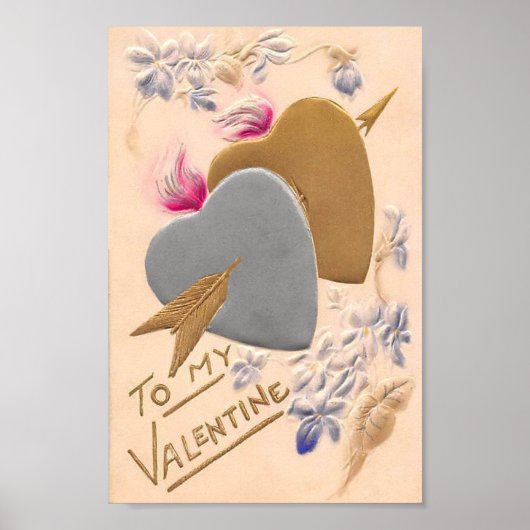 Vintage Silver & Gold Hearts Valentijn Briefkaart Poster (Voorkant)