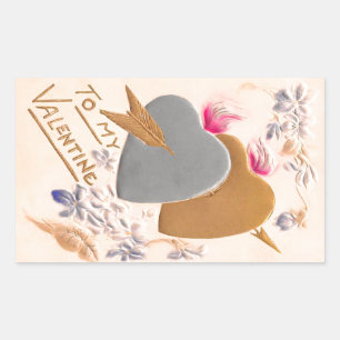 Vintage Silver & Gold Hearts Valentijn Briefkaart Rechthoekige Sticker