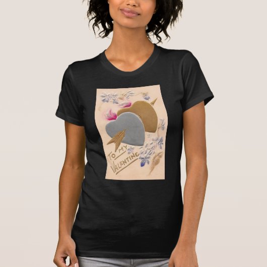 Vintage Silver & Gold Hearts Valentijn Briefkaart T-shirt (Voorkant)