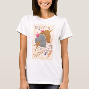 Vintage Silver & Gold Hearts Valentijn Briefkaart T-shirt