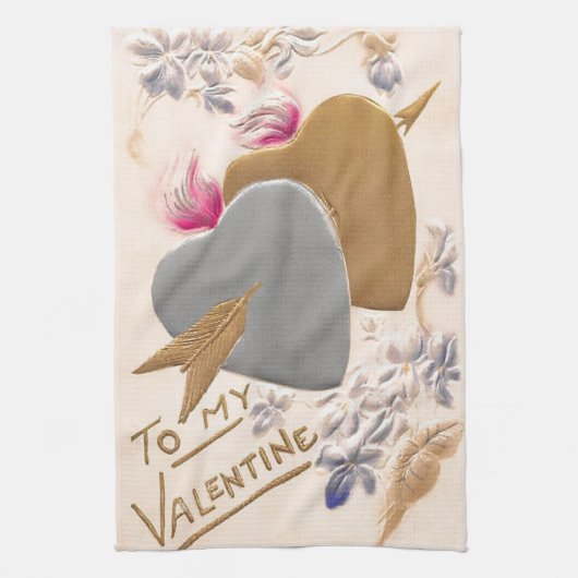 Vintage Silver & Gold Hearts Valentijn Briefkaart Theedoek (Verticaal)