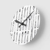 Vintage Silverware Sketch Pattern Elegant  Ronde Klok (Hoek)