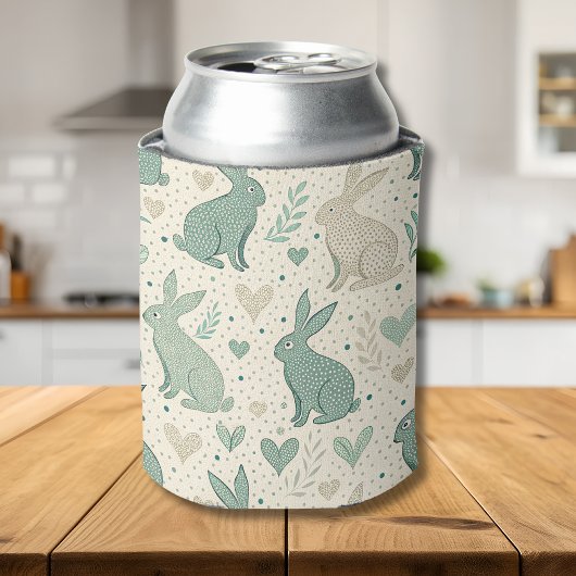 Vintage Simple Bunny Silhouettes Hearts Pattern Blikjeskoeler