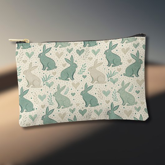 Vintage Simple Bunny Silhouettes Hearts Pattern Etui